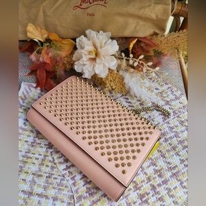 Authentic Christian Louboutin Gold Studded Pink Clutch Or Shoulder Bag